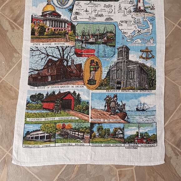 Vintage Commonwealth of Massachusetts Linen Tea Towel Souvenir - Picture 4 of 6